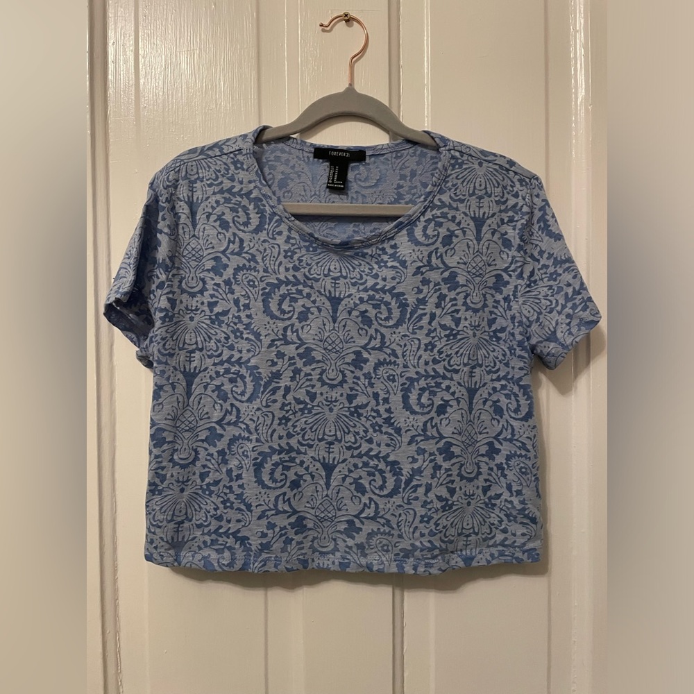 2 for $6 Forever21 Women's Blue Short Sleeve Crop Top